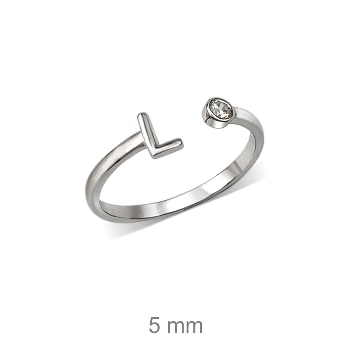 Anillo de plata de ley 925 con inicial y circonita