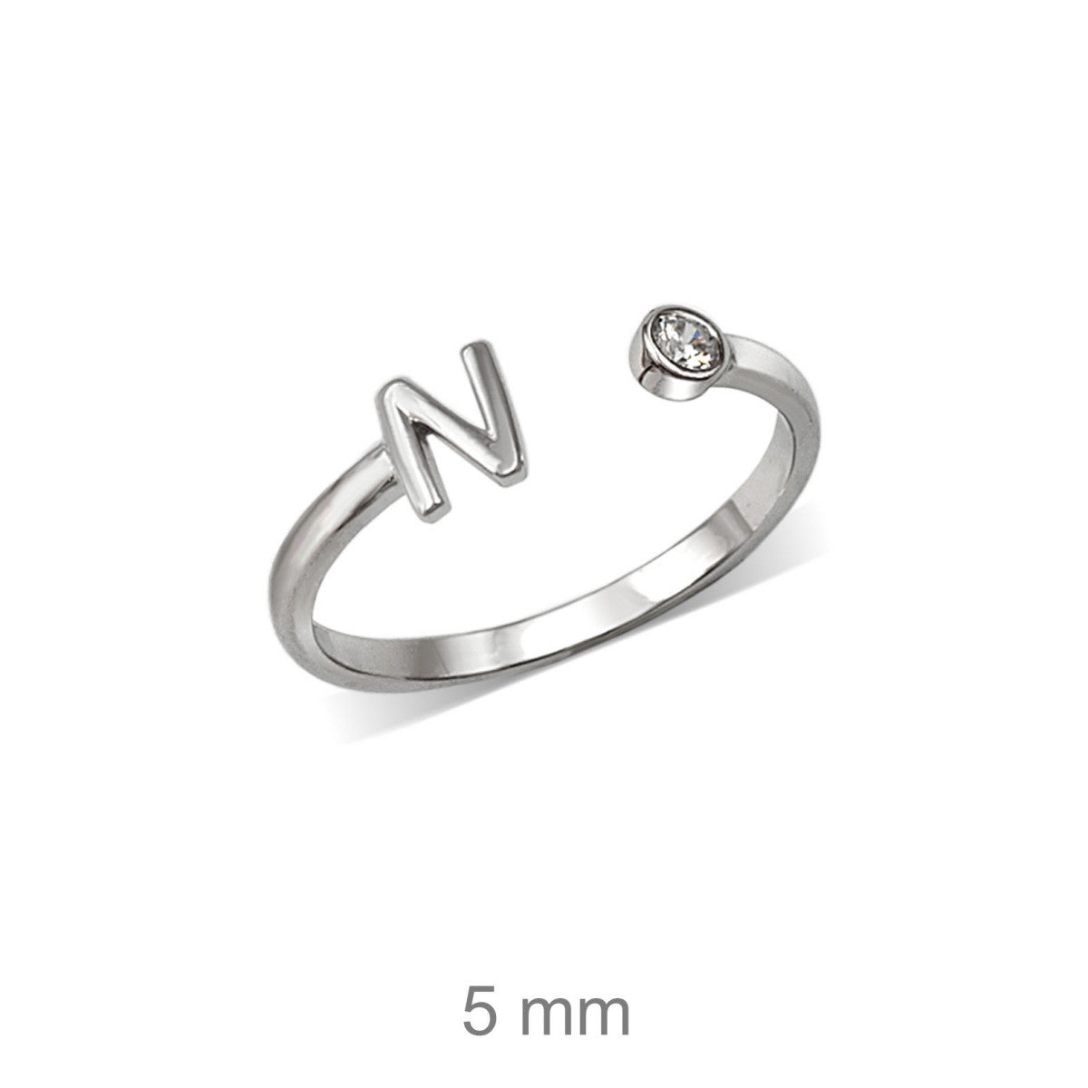 Anillo de plata de ley 925 con inicial y circonita