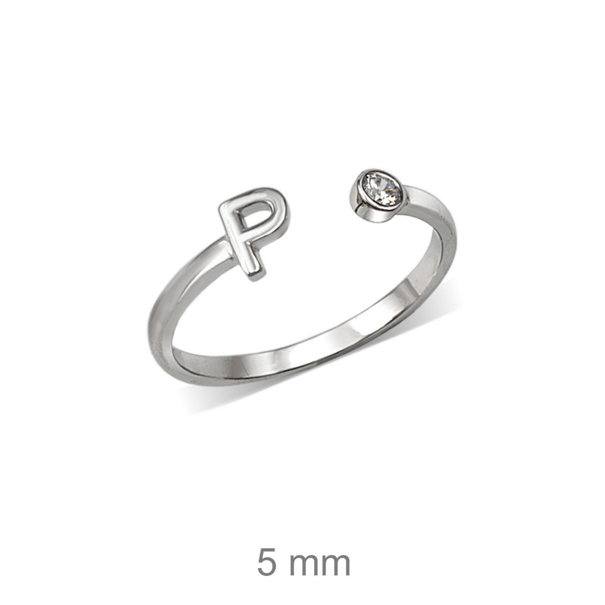Anillo de plata de ley 925 con inicial y circonita