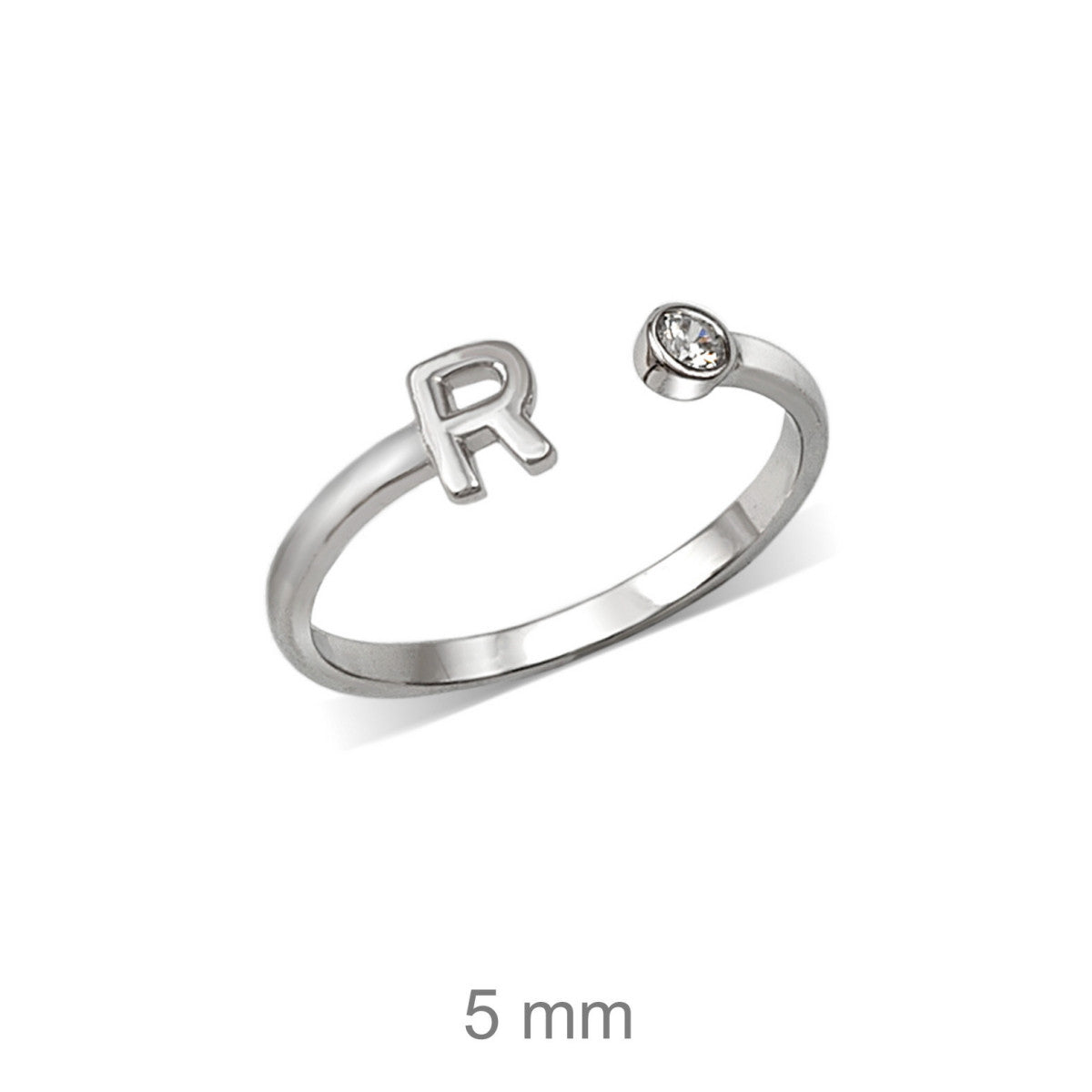 Anillo de plata de ley 925 con inicial y circonita