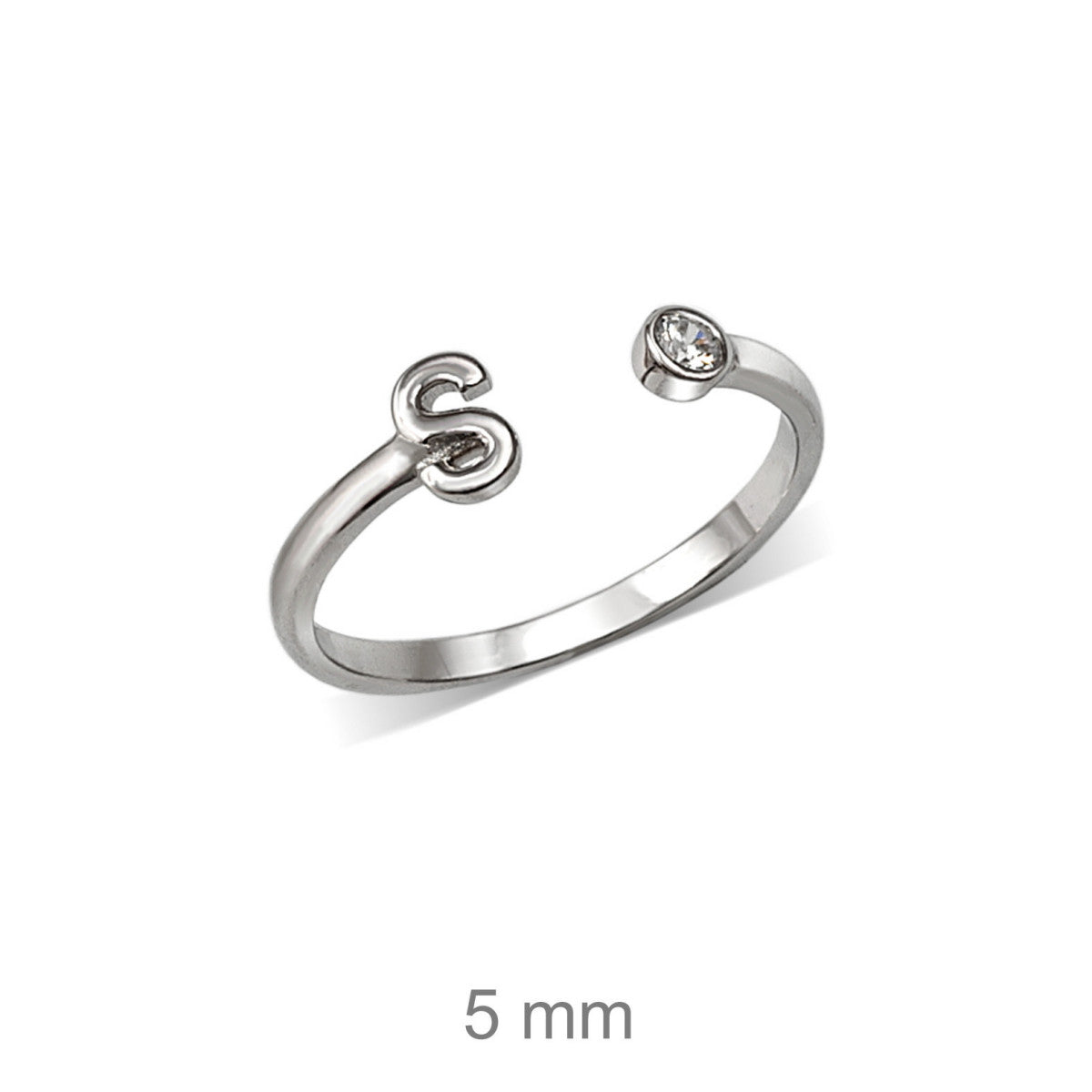 Anillo de plata de ley 925 con inicial y circonita