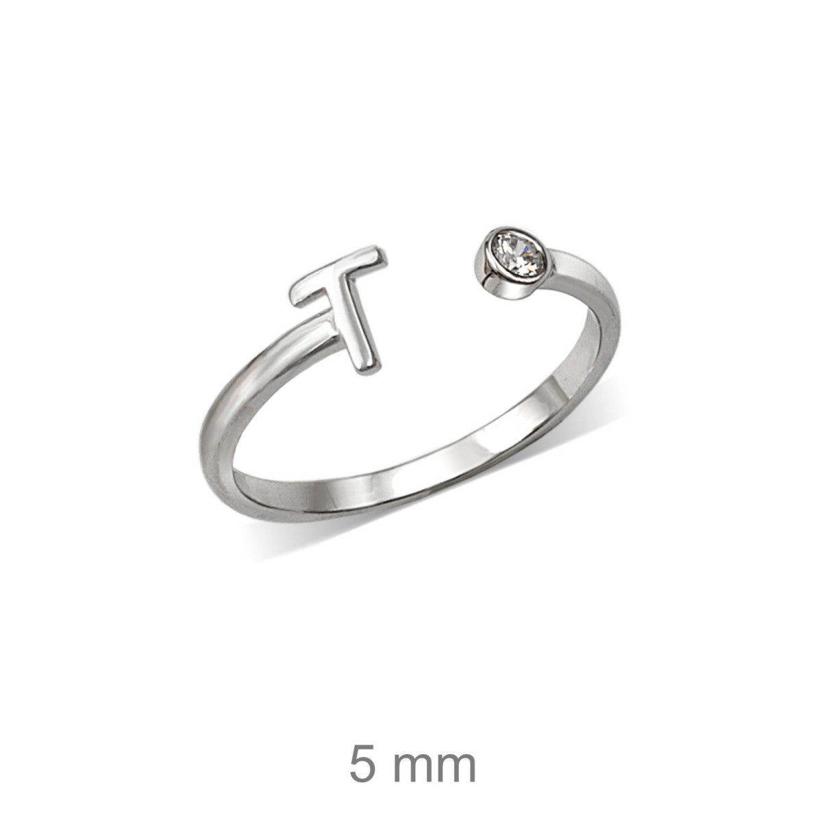 Anillo de plata de ley 925 con inicial y circonita