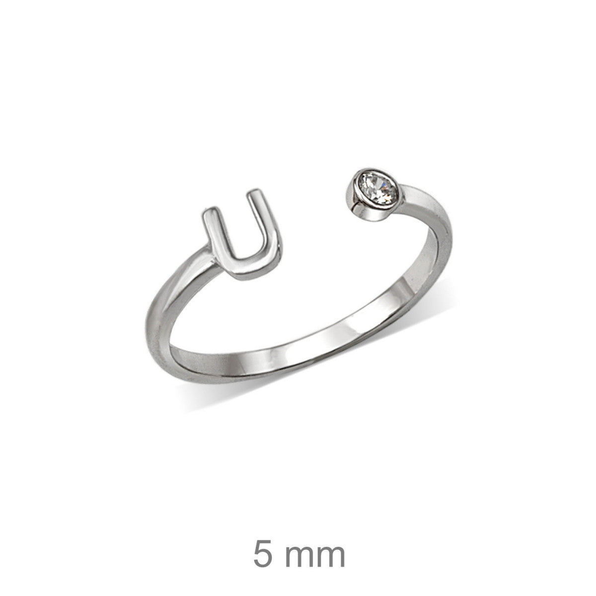 Anillo de plata de ley 925 con inicial y circonita