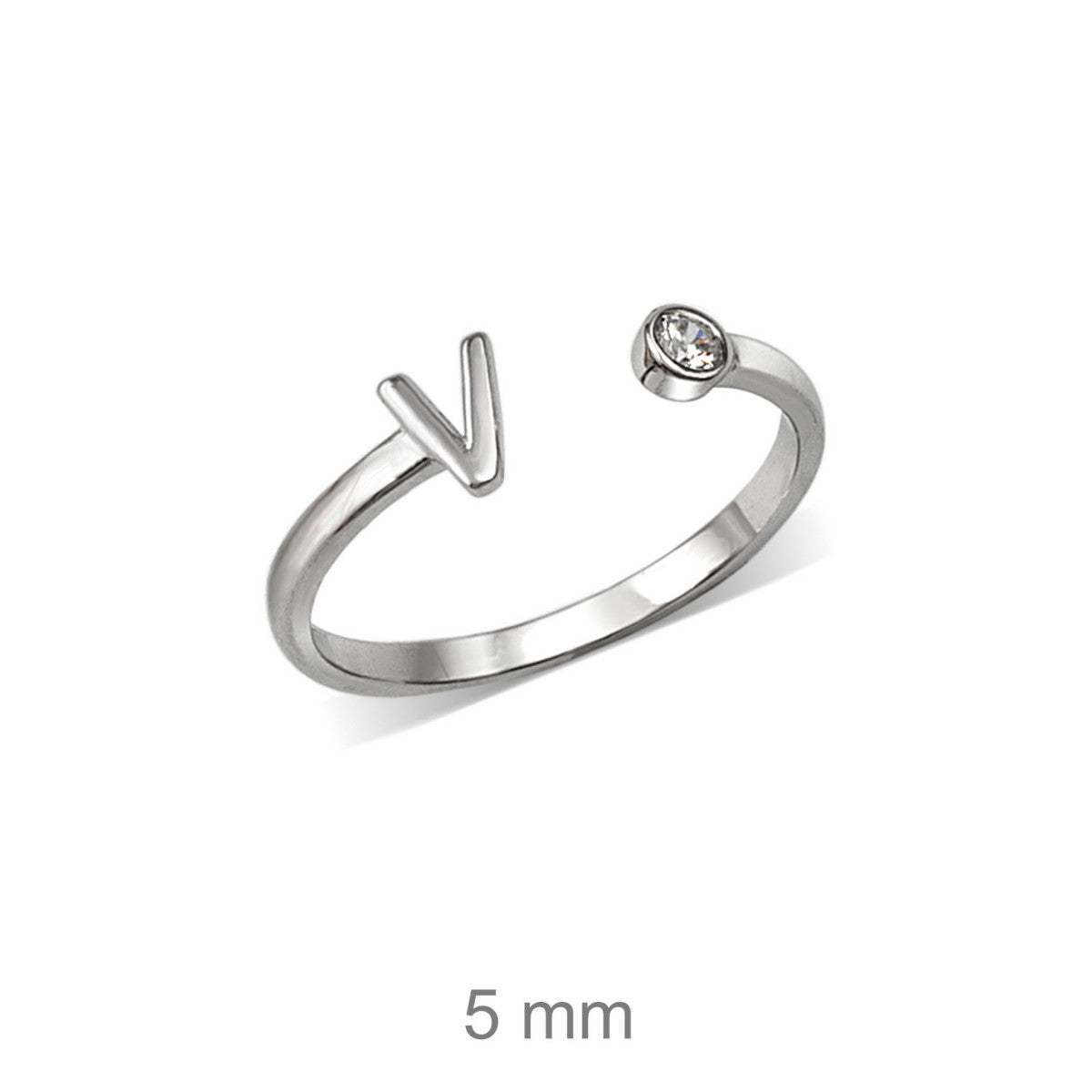 Anillo de plata de ley 925 con inicial y circonita