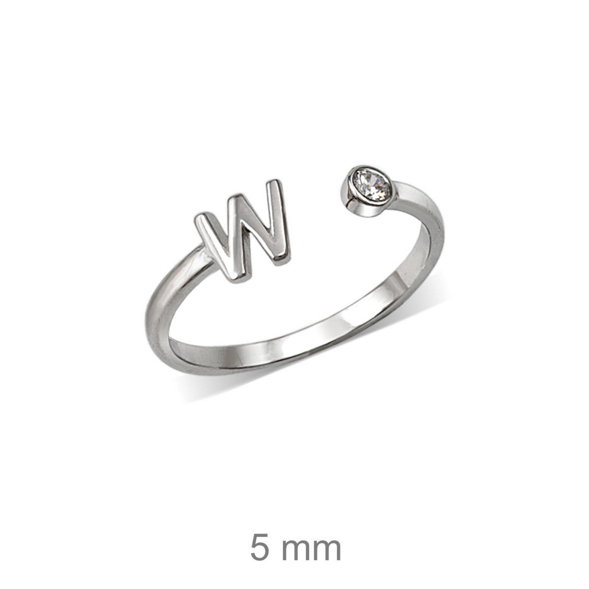 Anillo de plata de ley 925 con inicial y circonita