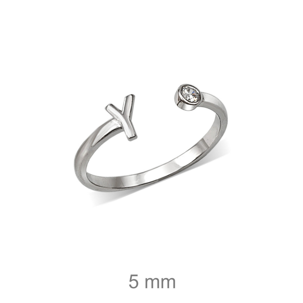 Anillo de plata de ley 925 con inicial y circonita
