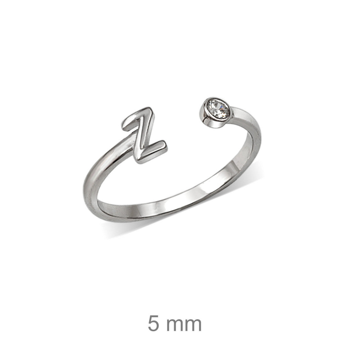 Anillo de plata de ley 925 con inicial y circonita