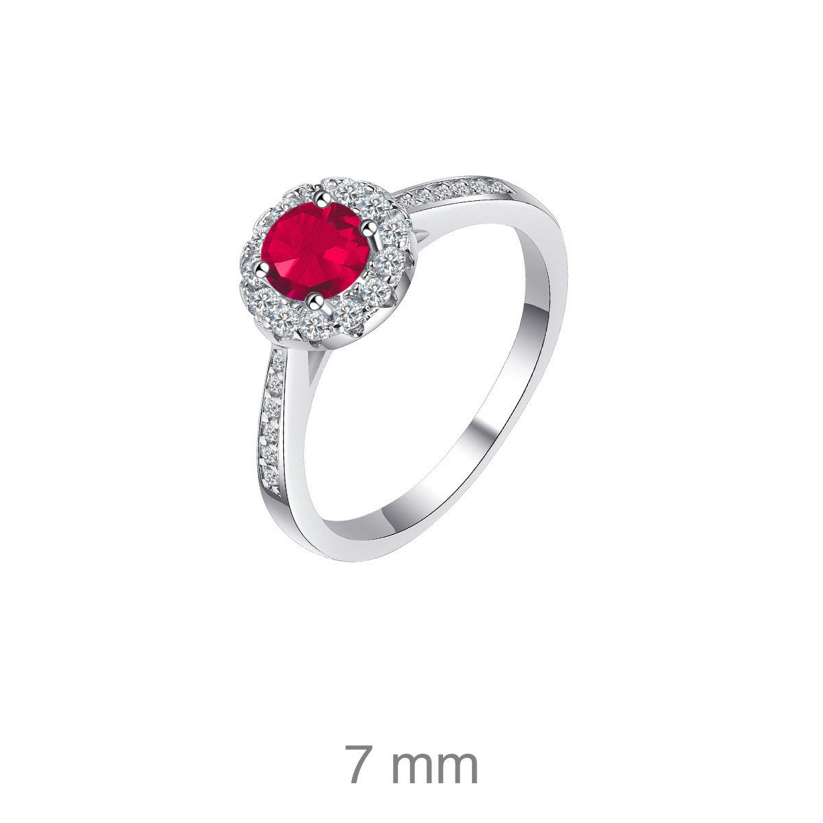 Anillo Halo Color Rubí en Plata de Ley