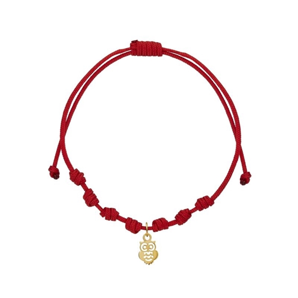 Foto de PULSERA ORO 18K CON 7 NUDOS BUHO MINI Y NYLON ROJO